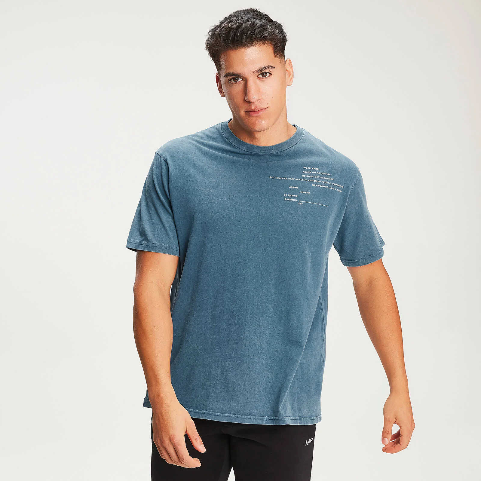 MP Men’s Rest Day Staggered Slogan T-Shirt - Bluejay - XS 이미지 1