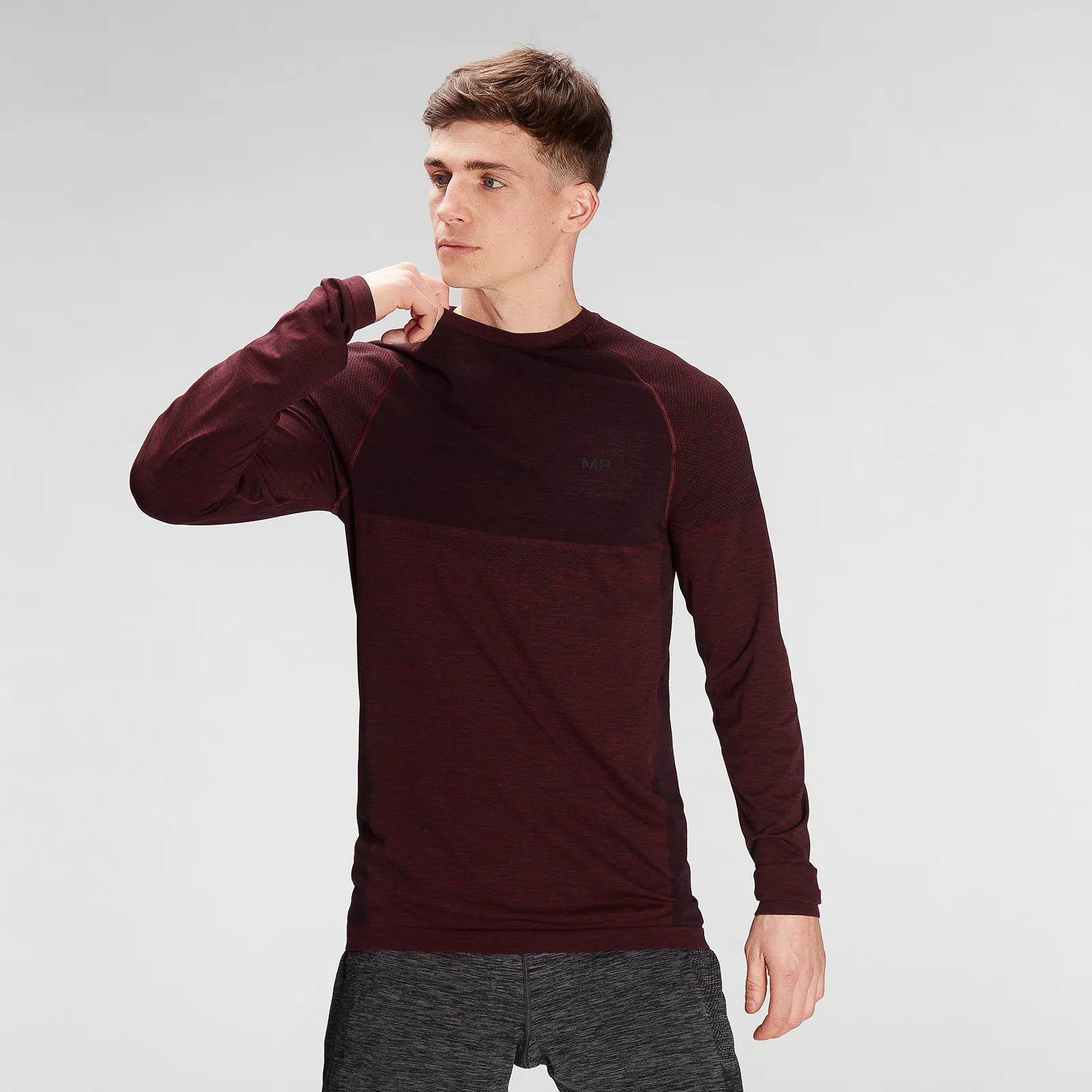 MP Men's Essential Seamless Long Sleeve Top- Washed Oxblood Marl - XXS 이미지 1
