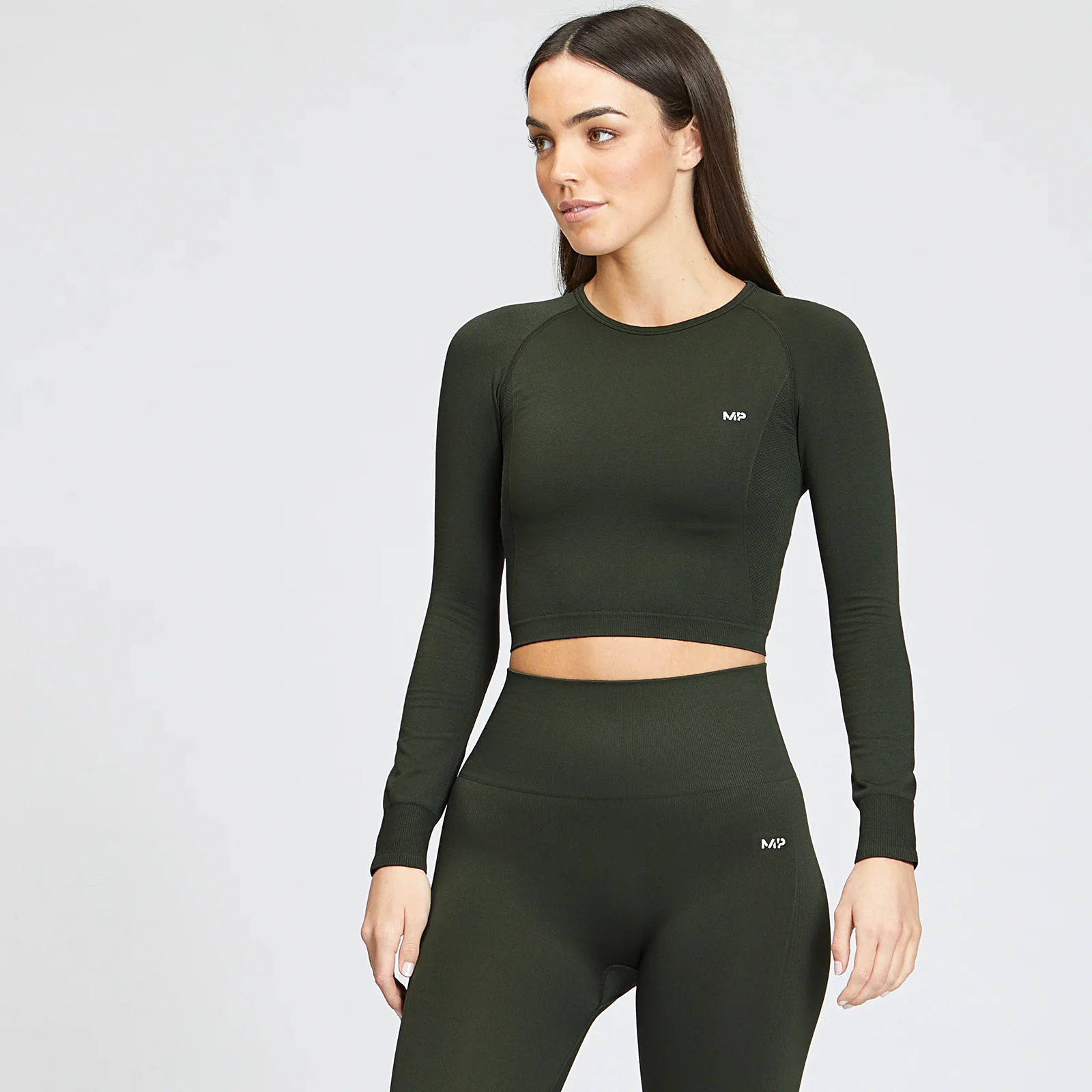 MP Women's Shape Seamless Long Sleeve Crop Top - Vine Leaf - XXS 이미지 1