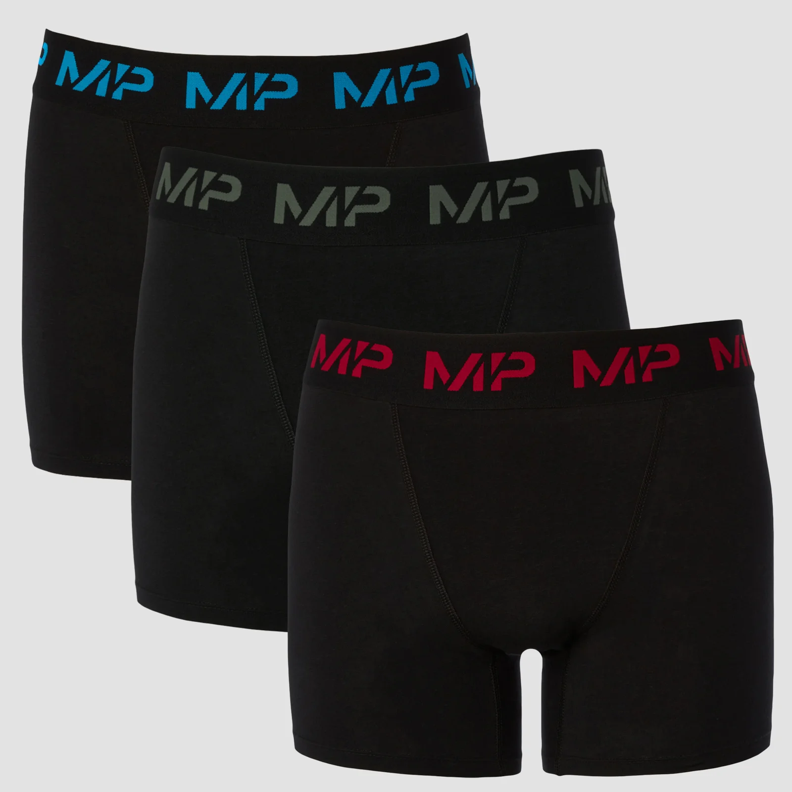 MP Men's Coloured logo Boxers (3 Pack) - Black/Wine/Cactus/Bright Blue - XXS 이미지 1