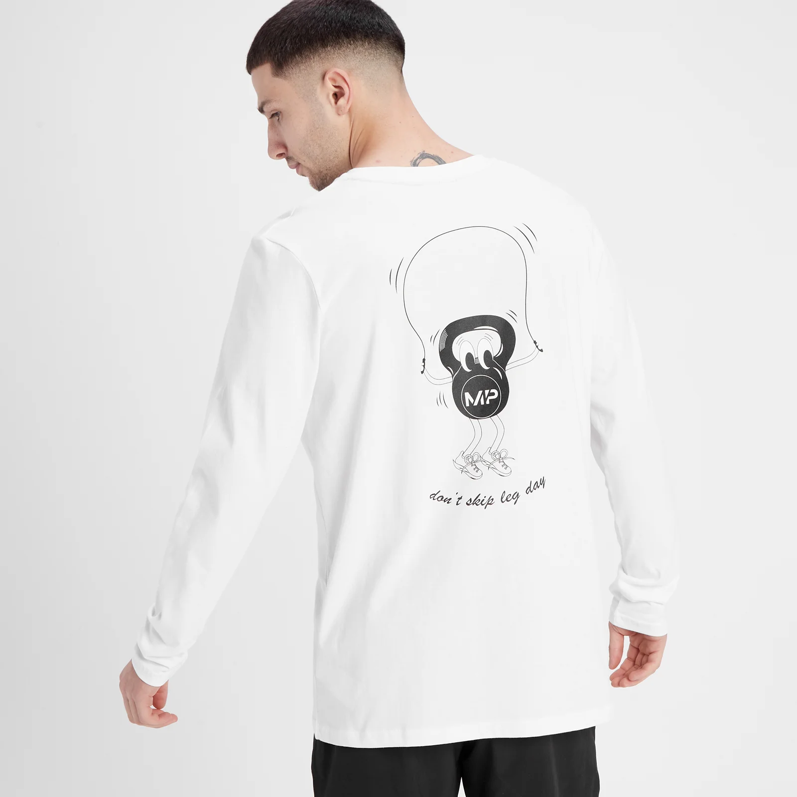 MP 남성용 레그 데이 그래픽 롱 슬리브 티셔츠 - 화이트 - XS 이미지 1