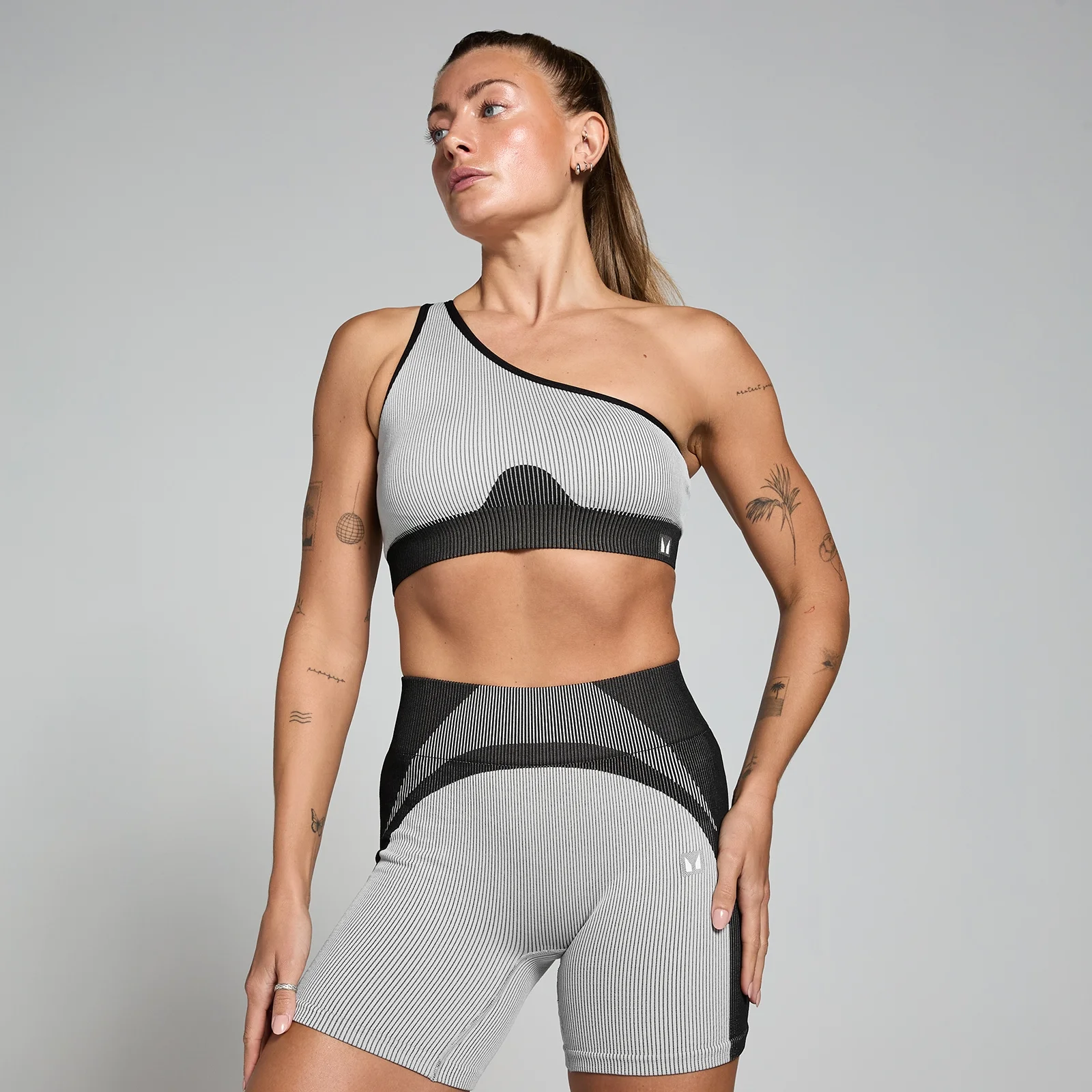 MP 여성용 콘트라스트 리브 심리스 브라 - 블랙/그레이 - XS 이미지 1